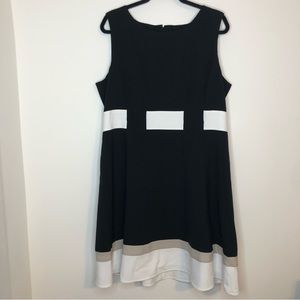 Calvin Klein Plus Size 16 sleeveless A-Line Fit And Flare Dress Black White Tan